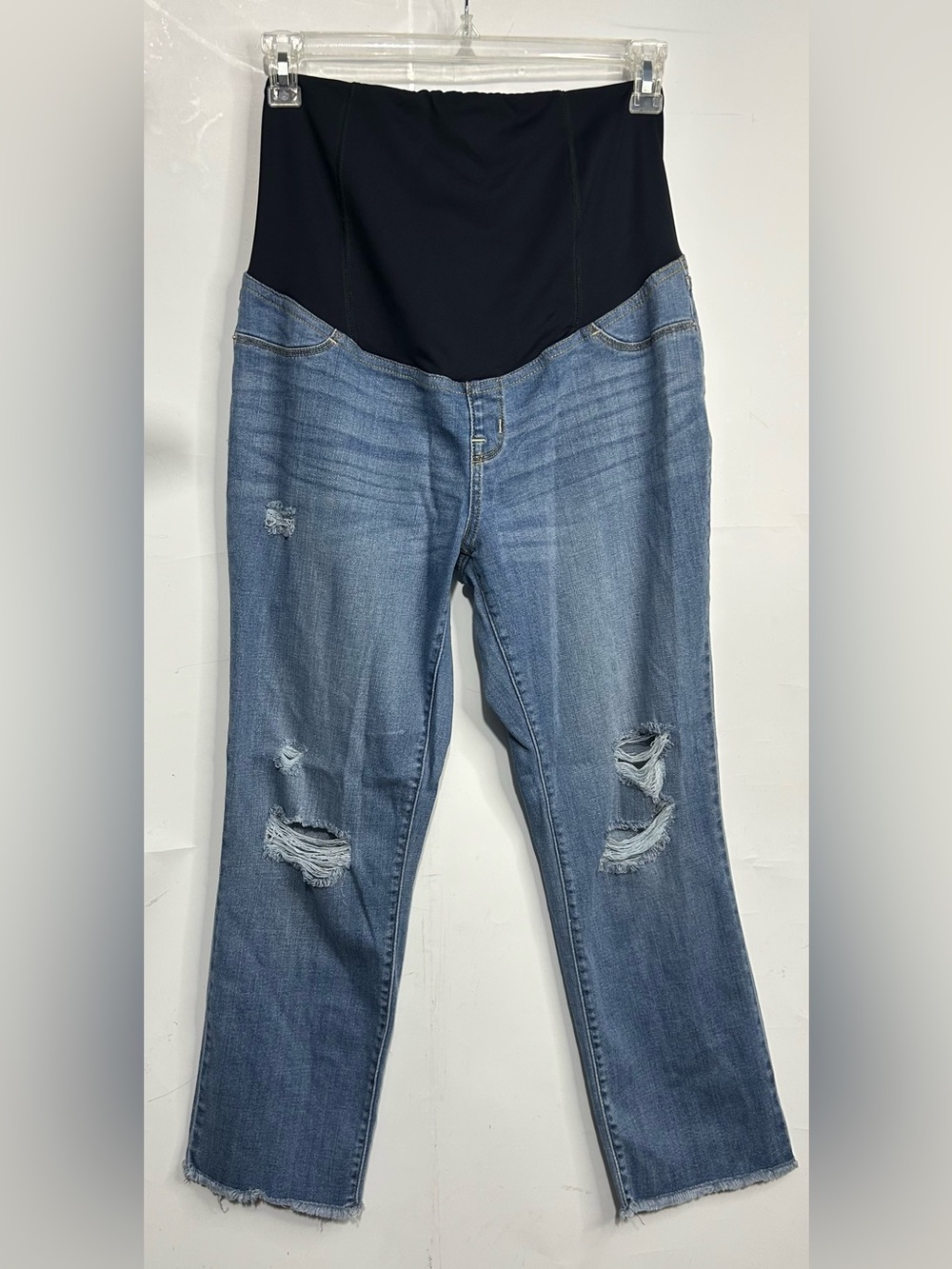 5‎ for $25🔥Isabel Maternity Distressed Straight Crop Raw Hem Jeans Size 10